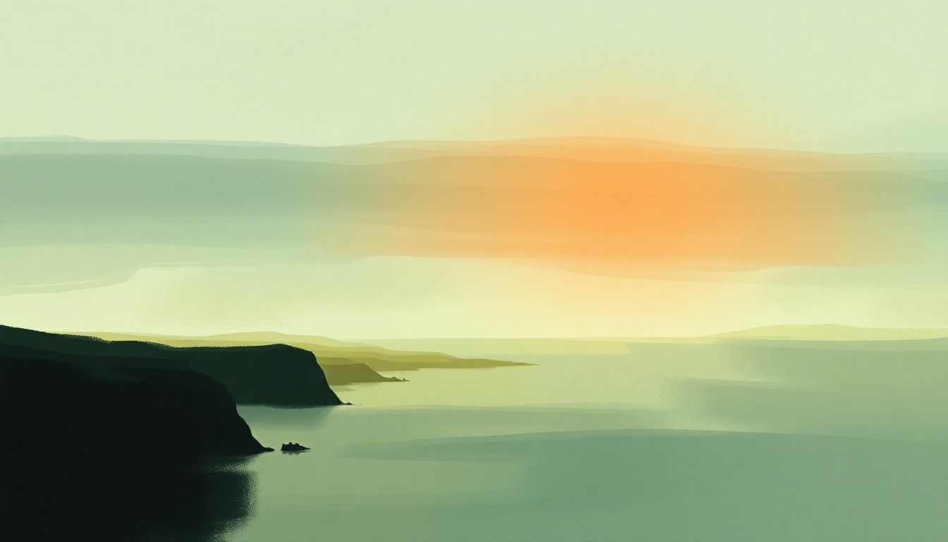 Fan-driven abstract illustration evoking the emotional arc of Lannoy Point by Ride