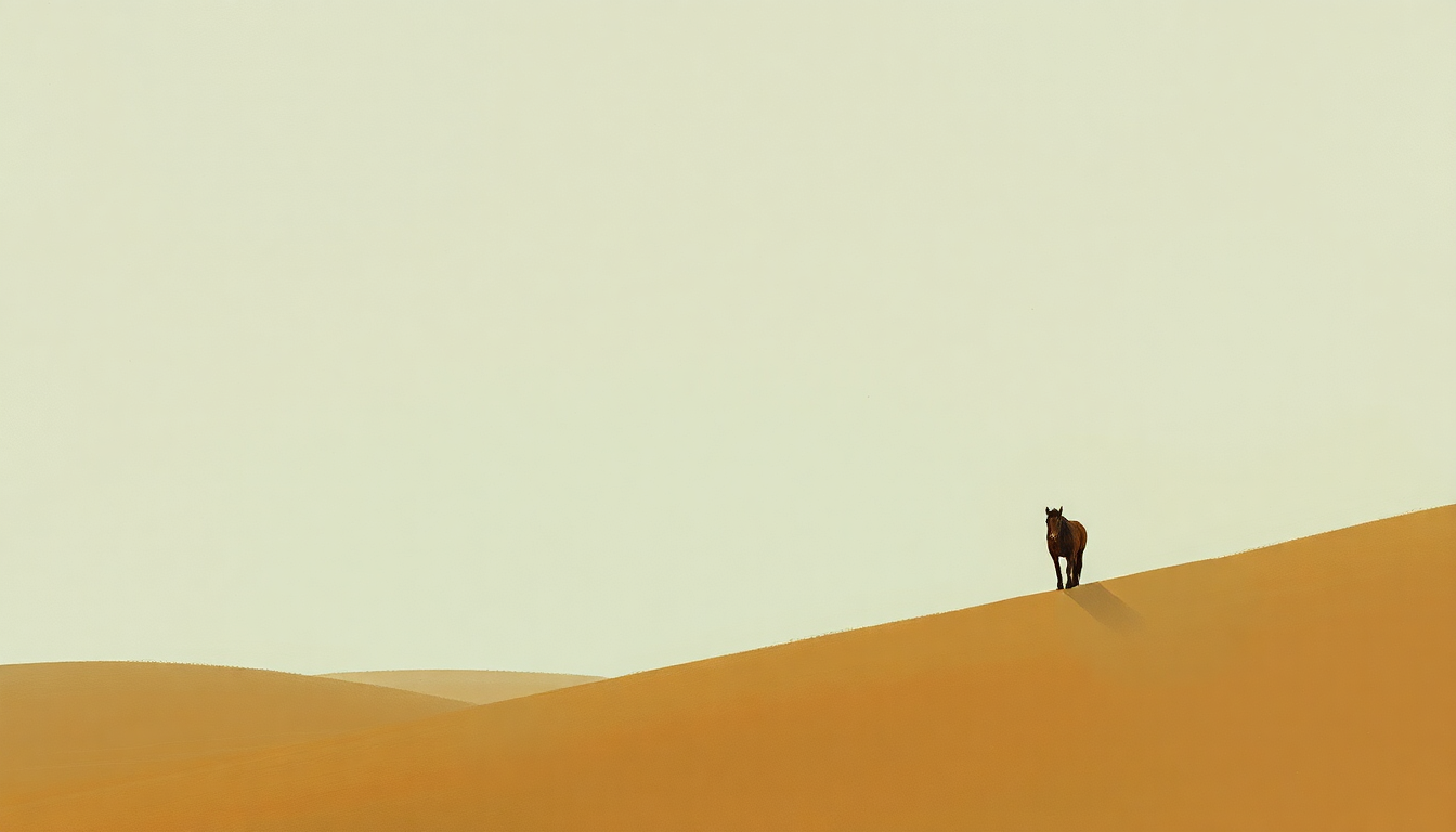Fan-driven abstract illustration evoking the emotional arc of Last Horse on the Sand by Dirty Three