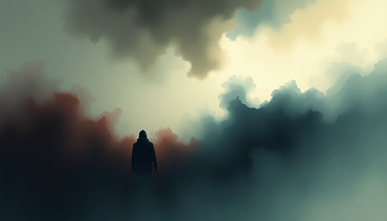 Fan-driven abstract illustration evoking the emotional arc of Last Known Surroundings by Explosions in the Sky