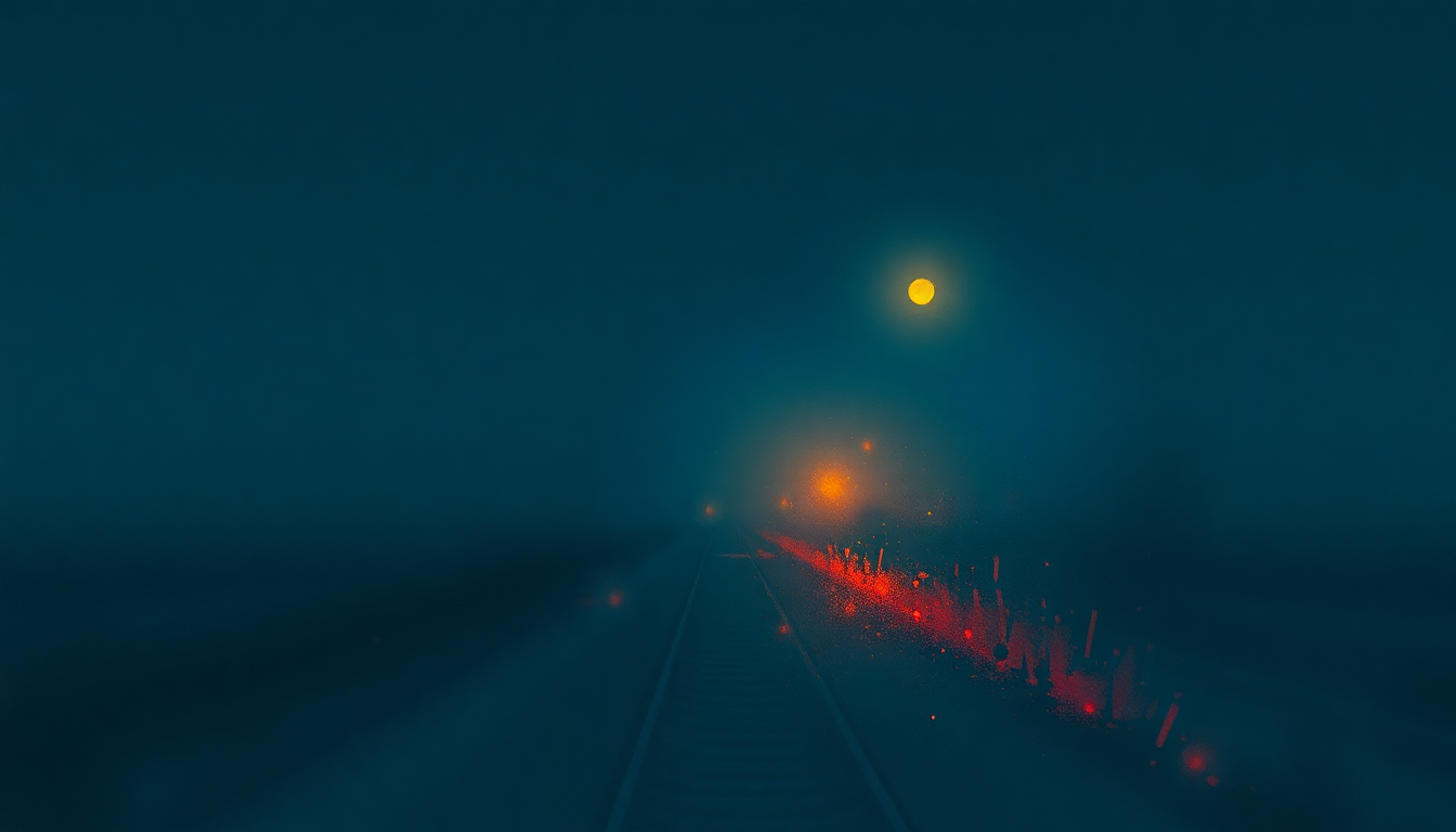 Fan-driven abstract illustration evoking the emotional arc of Last Train Home by Pat Metheny Group
