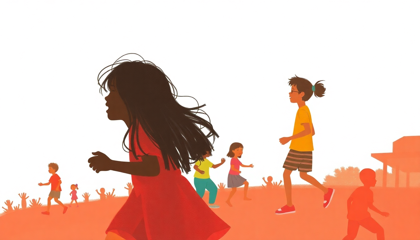 Fan-driven abstract illustration evoking the emotional arc of Latin Playground by Putumayo Kids