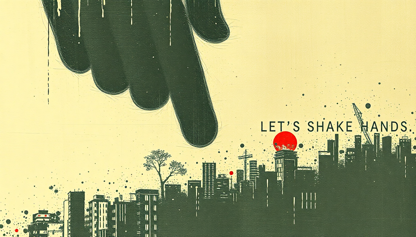 Fan-driven abstract illustration evoking the emotional arc of Let's Shake Hands by The White Stripes