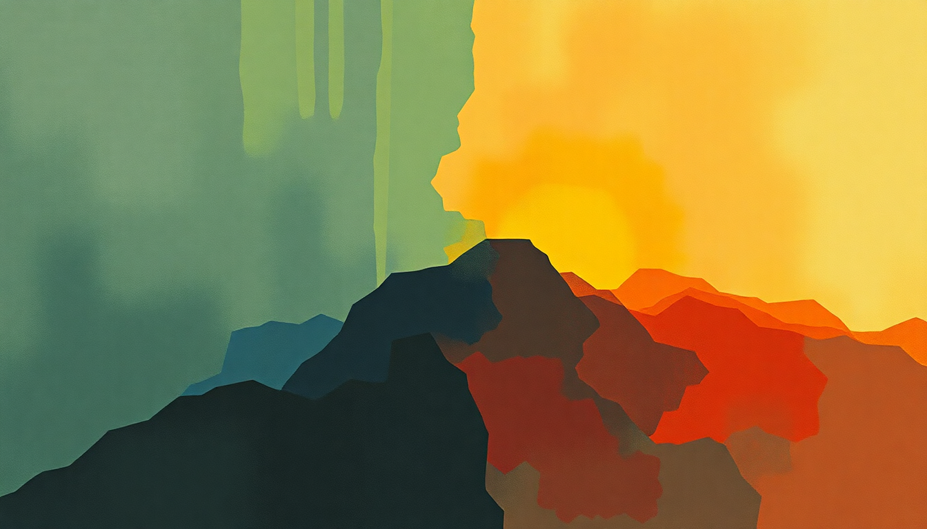 Fan-driven abstract illustration evoking the emotional arc of Let There Be Rock by AC/DC