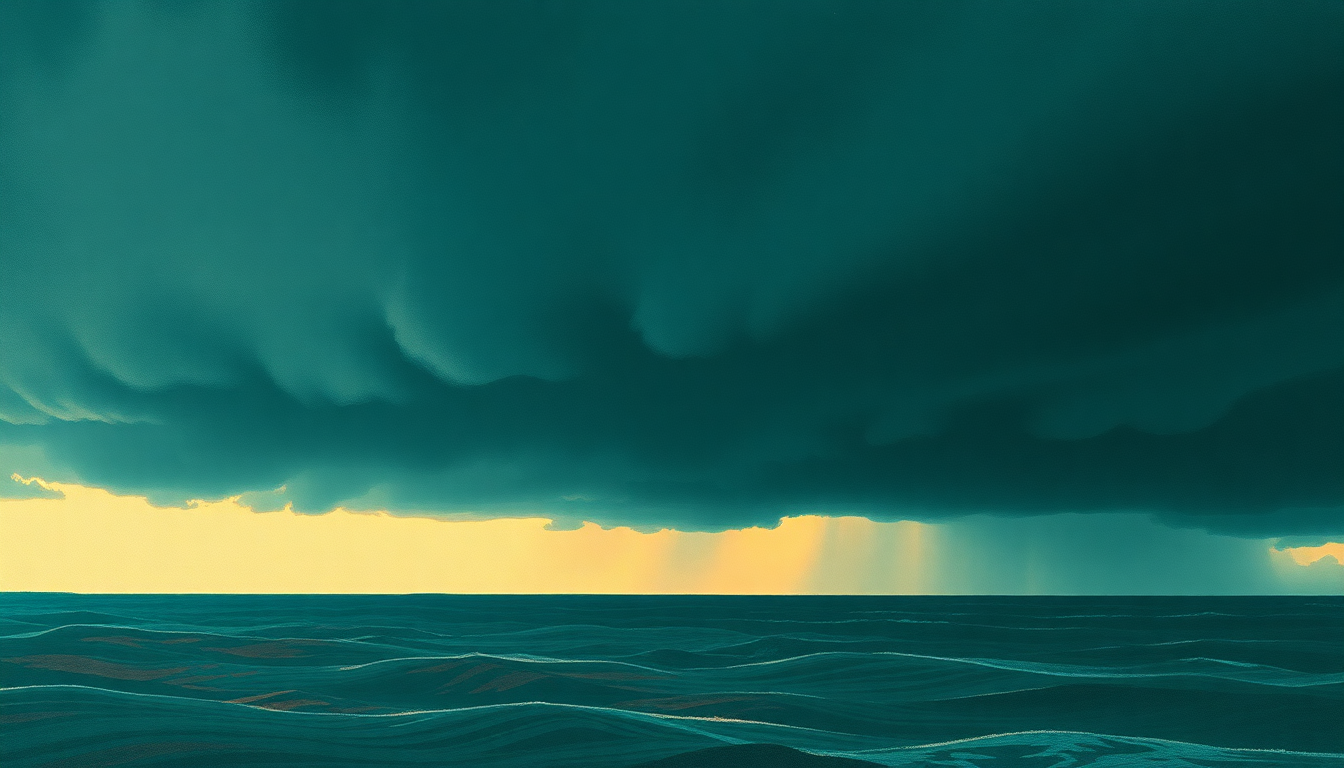Fan-driven abstract illustration evoking the emotional arc of Like a Hurricane by Neil Young