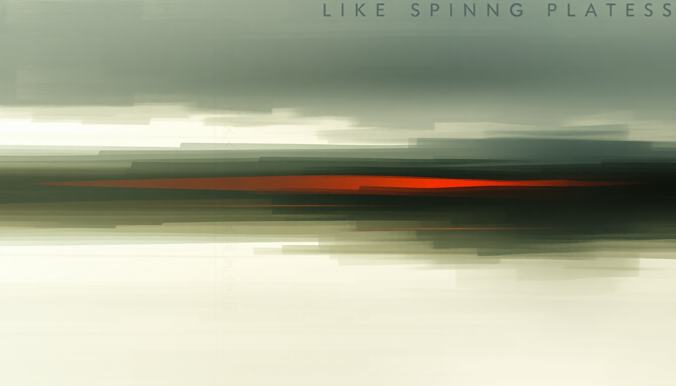 Fan-driven abstract illustration evoking the emotional arc of Like Spinning Plates by Radiohead