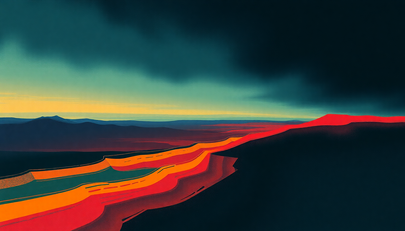 Fan-driven abstract illustration evoking the emotional arc of Listening Wind by Talking Heads