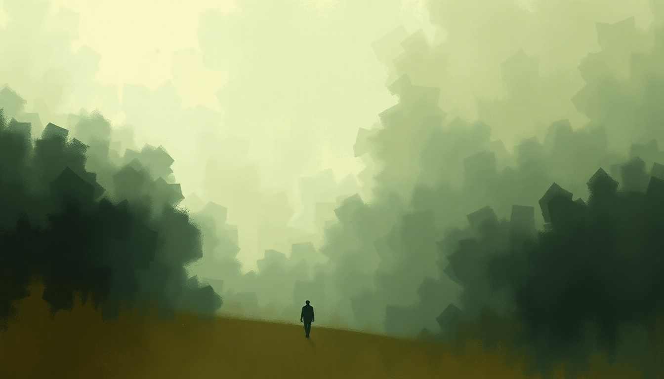 Fan-driven abstract illustration evoking the emotional arc of Little Lion Man by Mumford & Sons