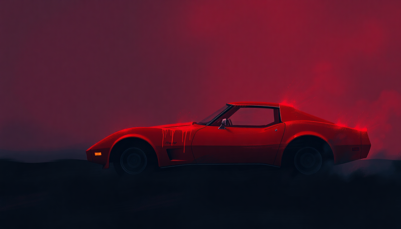 Fan-driven abstract illustration evoking the emotional arc of Little Red Corvette by Prince