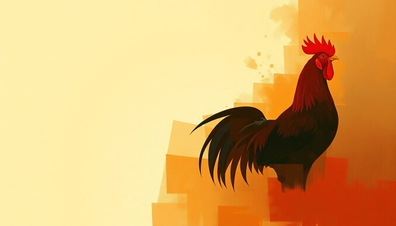 Fan-driven abstract illustration evoking the emotional arc of Little Red Rooster by Howlin' Wolf