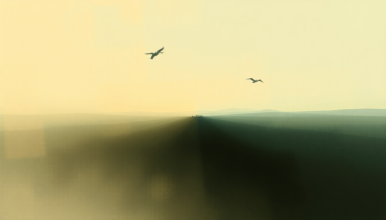 Fan-driven abstract illustration evoking the emotional arc of Long Way Home by Tom Waits
