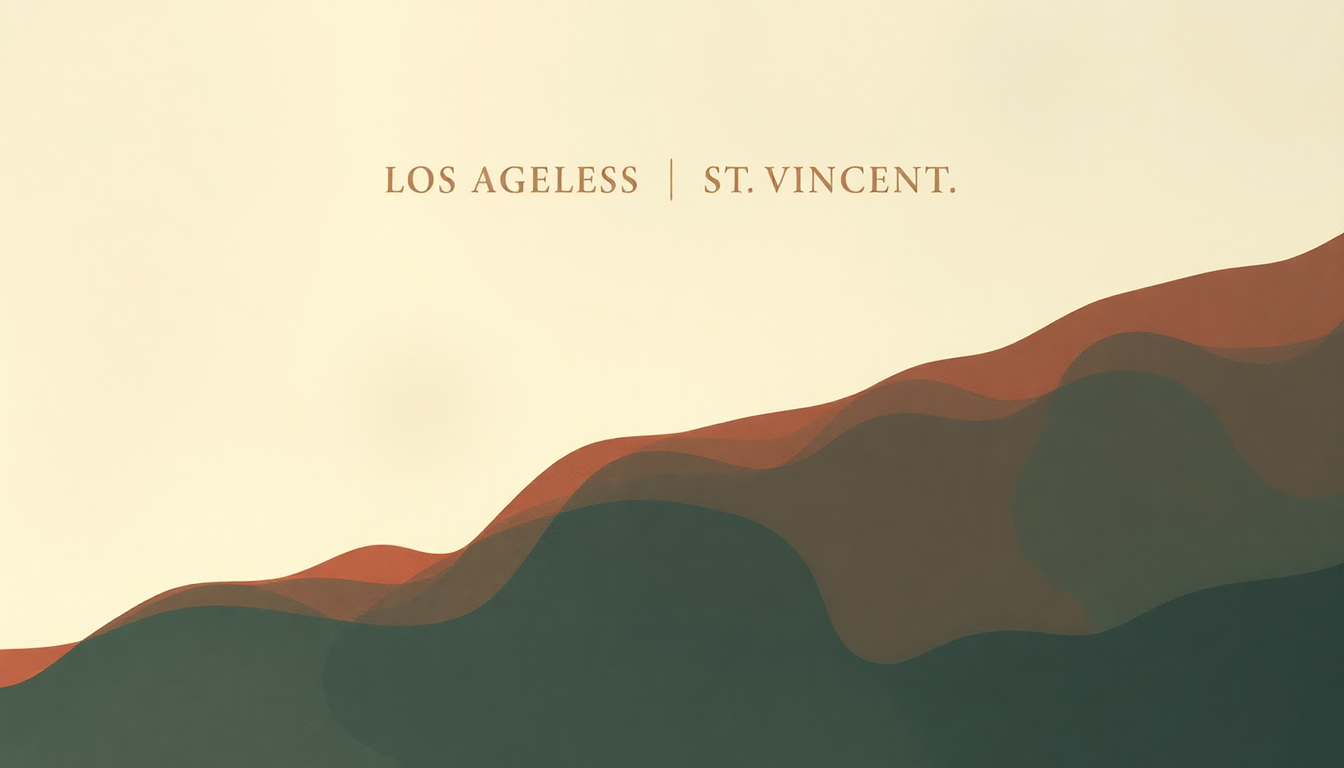 Fan-driven abstract illustration evoking the emotional arc of Los Ageless by St. Vincent