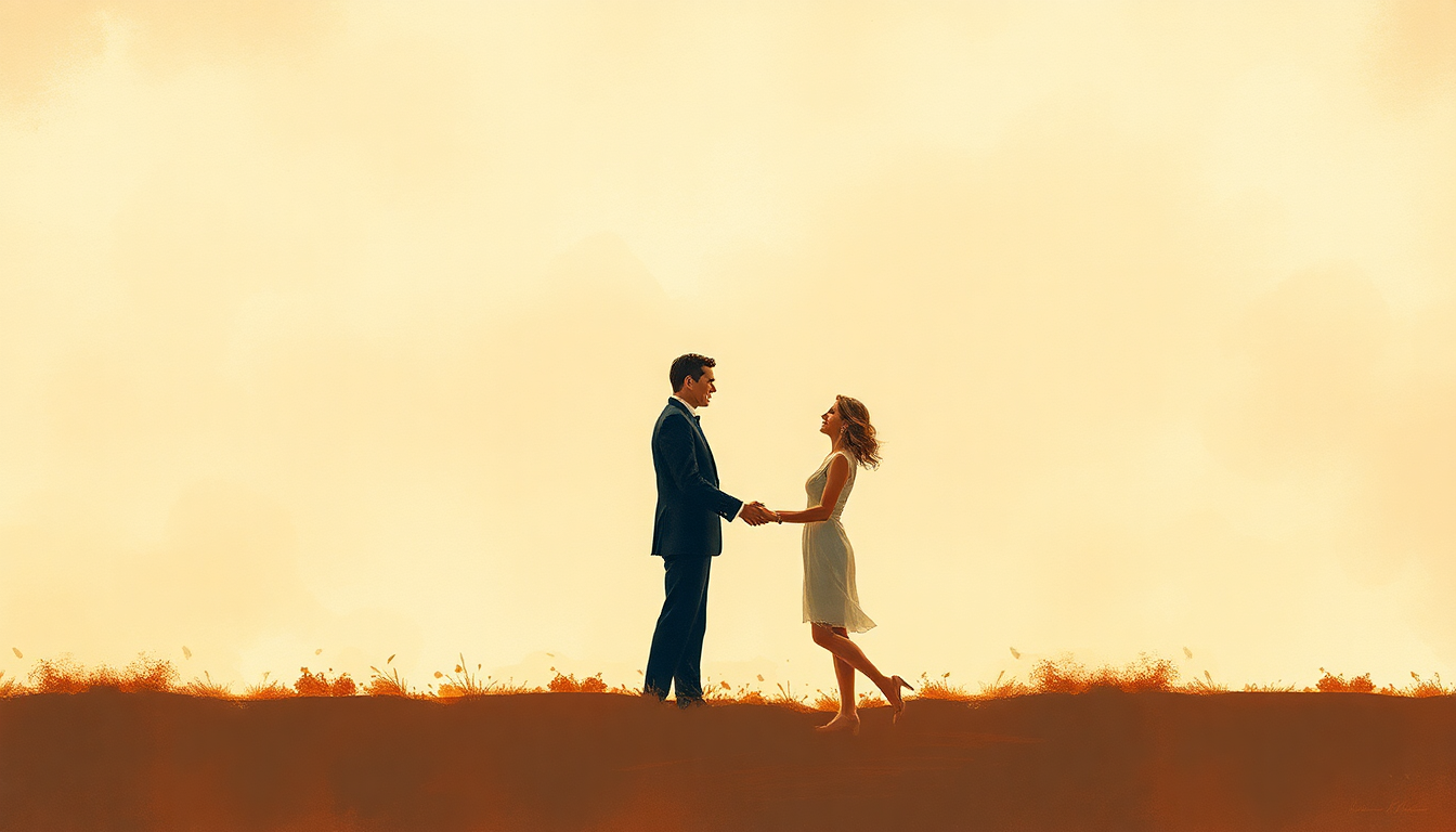 Fan-driven abstract illustration evoking the emotional arc of Love and Marriage by Frank Sinatra