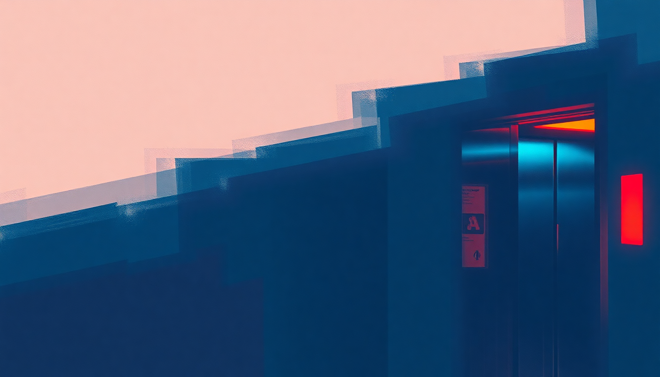 Fan-driven abstract illustration evoking the emotional arc of Love in an Elevator by Aerosmith