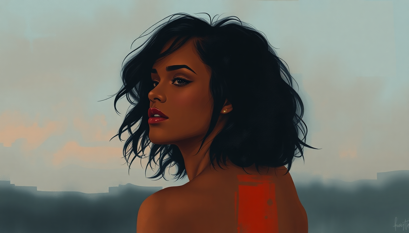 Fan-driven abstract illustration evoking the emotional arc of Love On The Brain by Rihanna