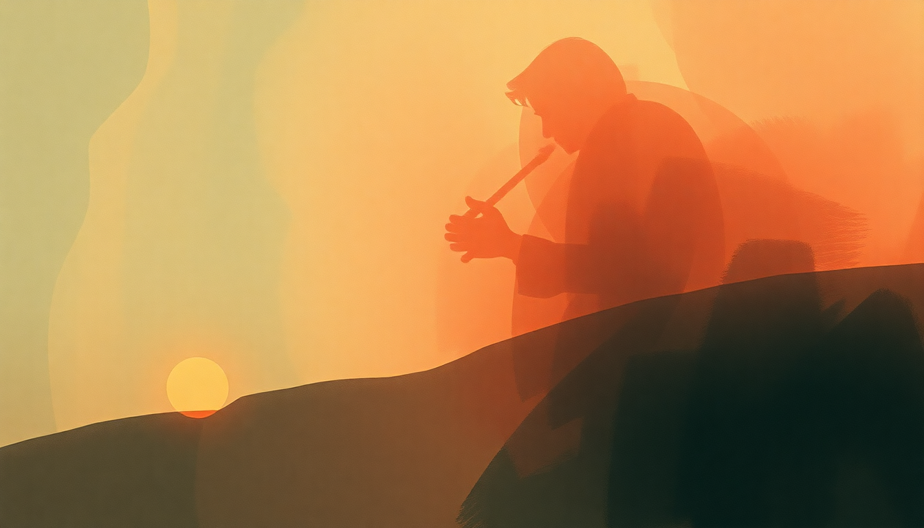 Fan-driven abstract illustration evoking the emotional arc of Lover Come Back to Me by Coleman Hawkins