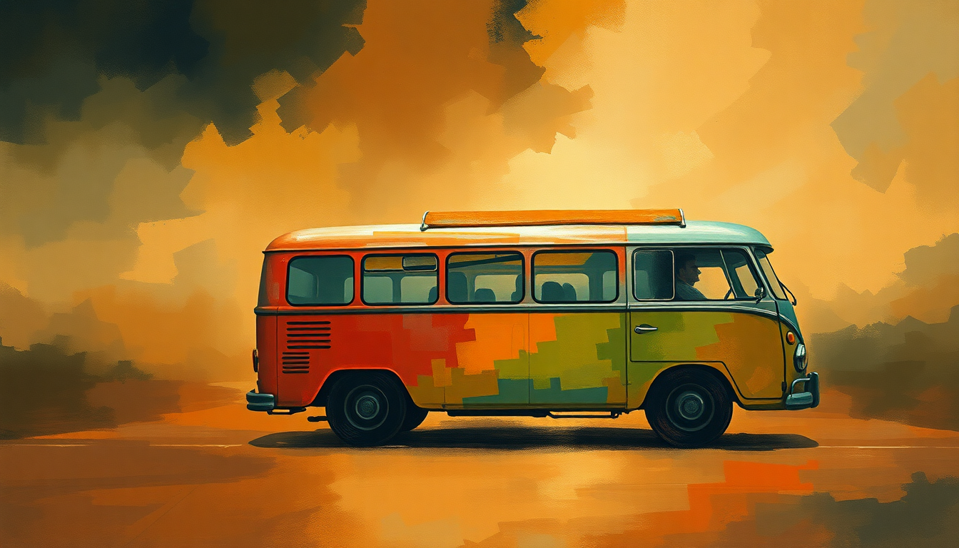 Fan-driven abstract illustration evoking the emotional arc of Magic Bus by The Who