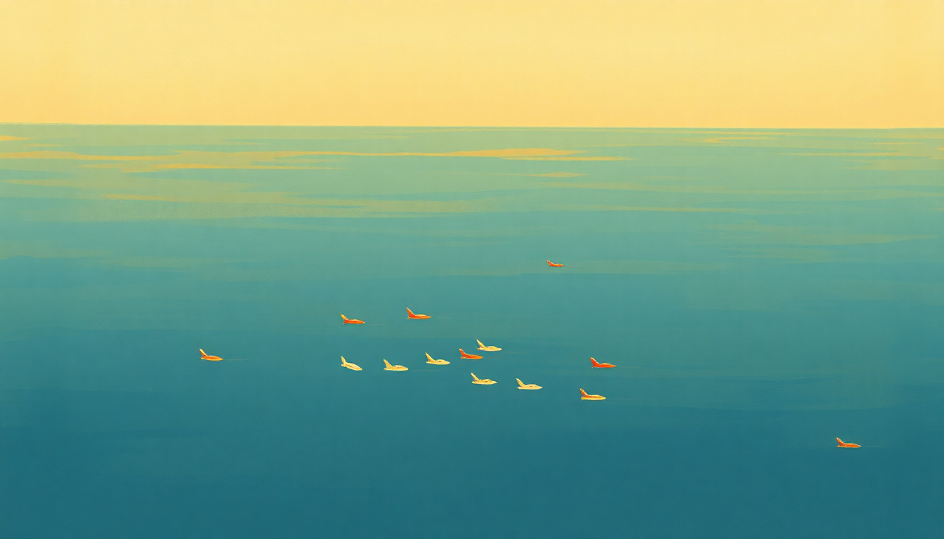 Fan-driven abstract illustration evoking the emotional arc of Maiden Voyage by Herbie Hancock