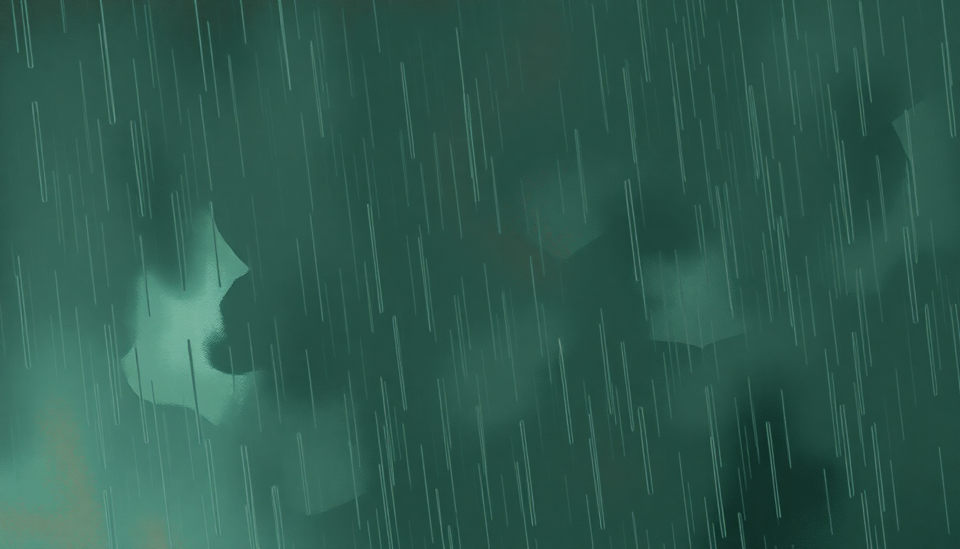 Fan-driven abstract illustration evoking the emotional arc of Make It Rain by Tom Waits
