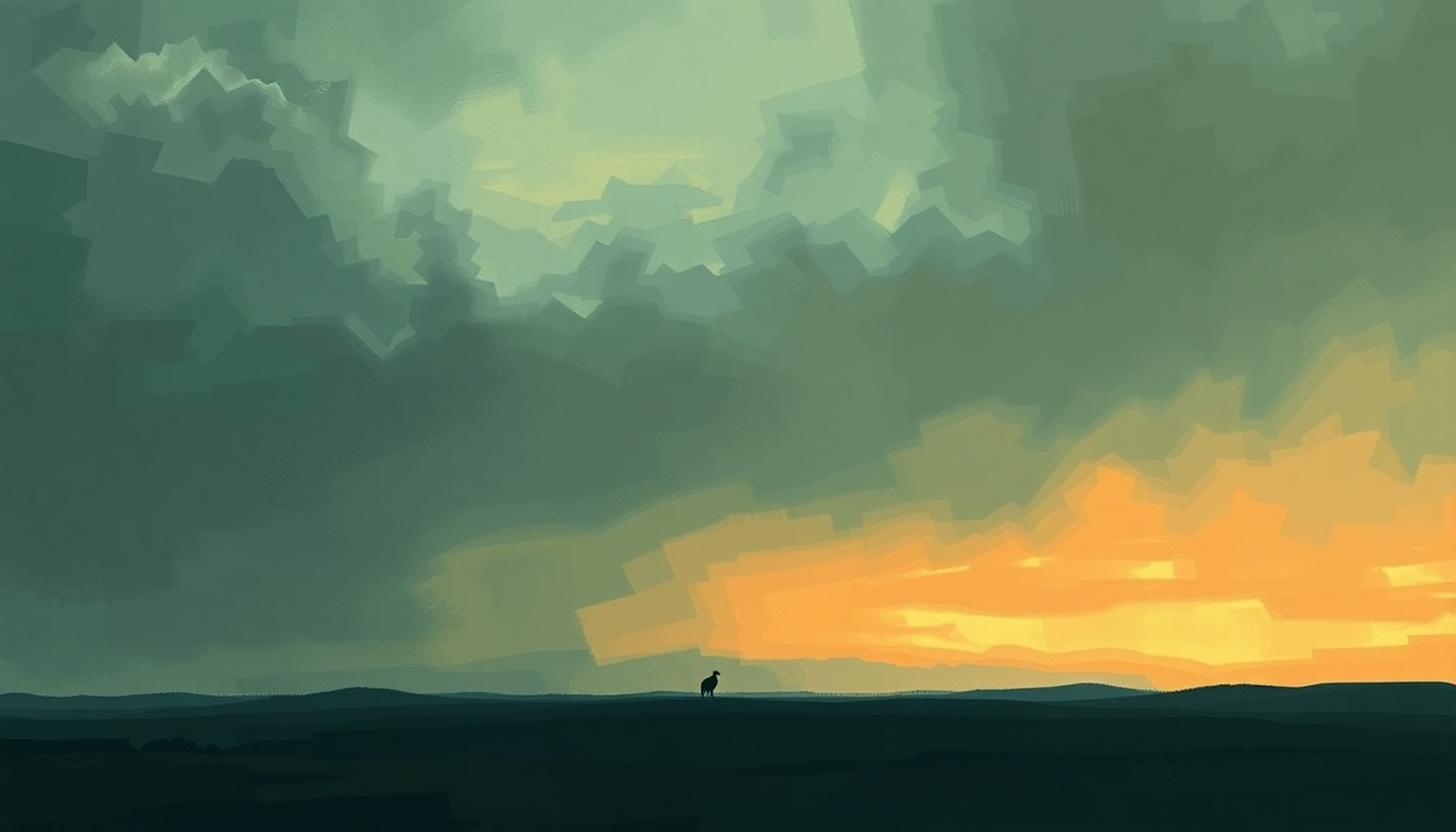 Fan-driven abstract illustration evoking the emotional arc of Mammoth by Pelican