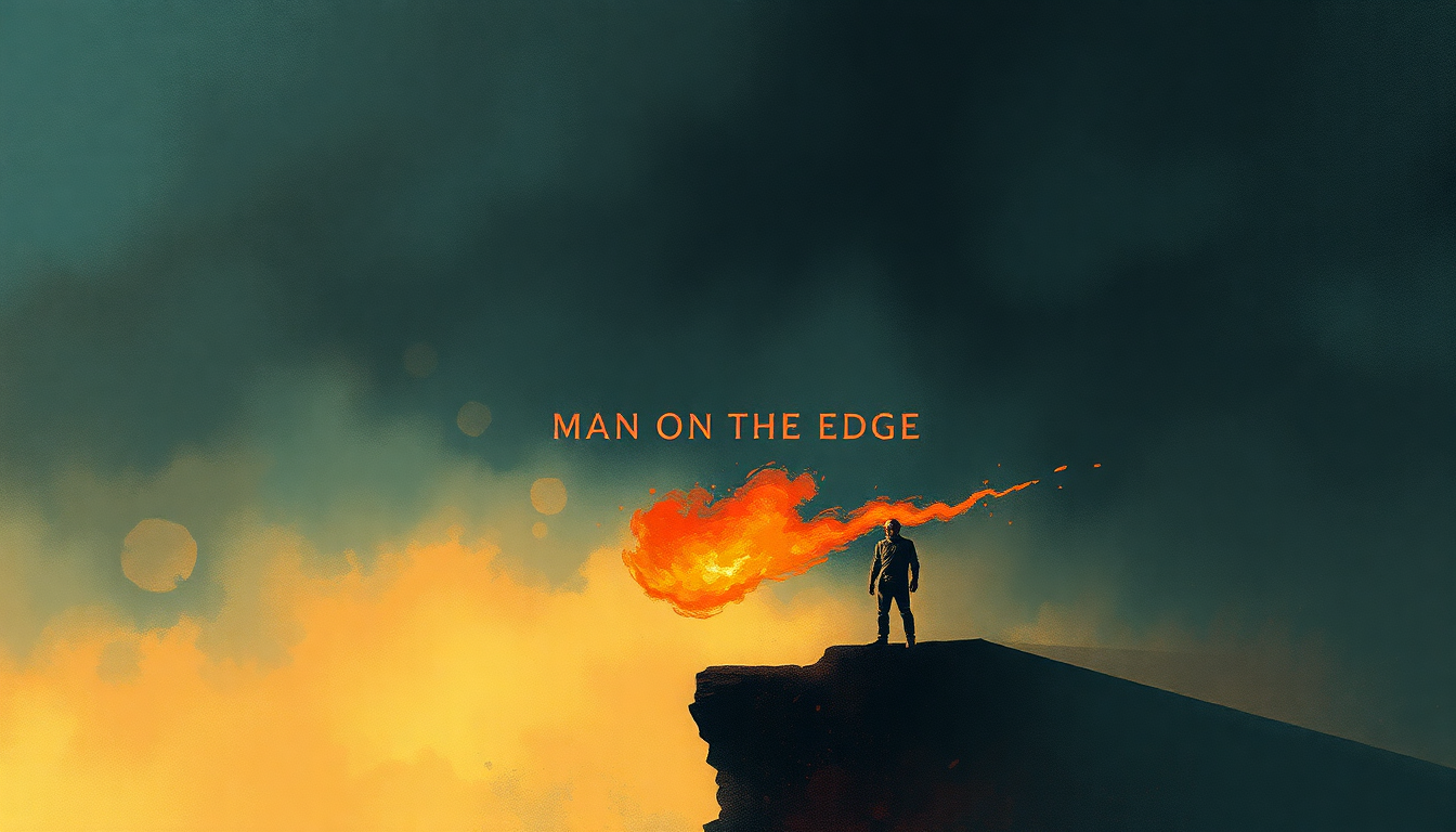 Fan-driven abstract illustration evoking the emotional arc of Man on the Edge by Iron Maiden