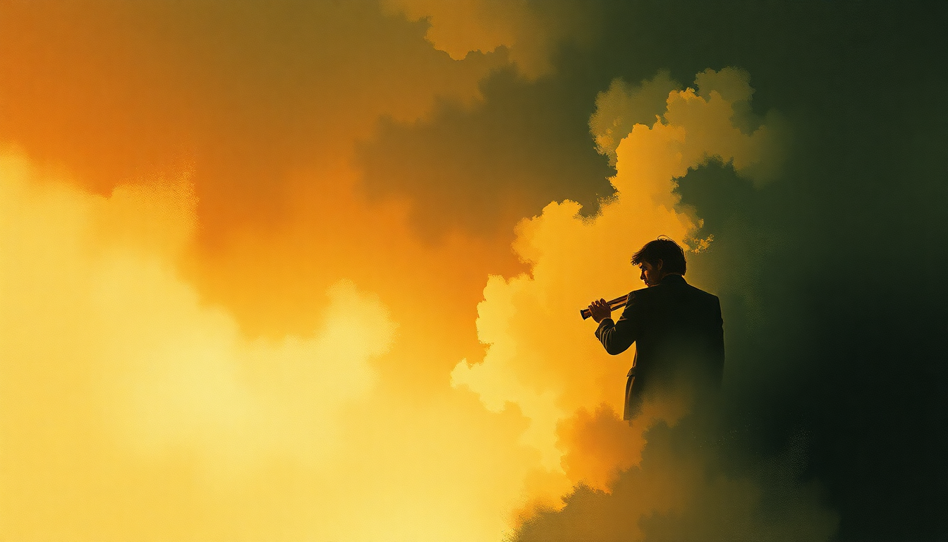 Fan-driven abstract illustration evoking the emotional arc of Man with a Harmonica by Ennio Morricone
