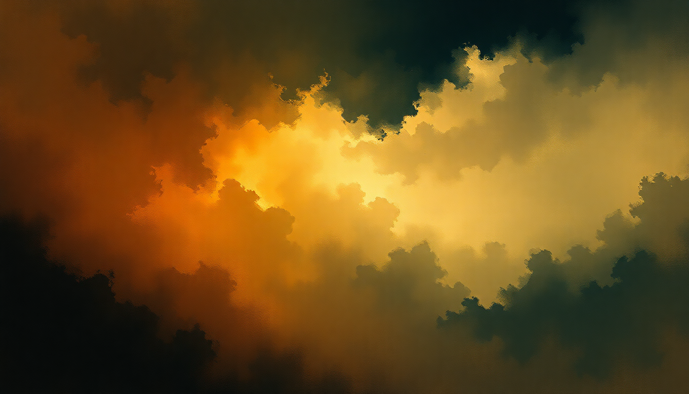Fan-driven abstract illustration evoking the emotional arc of Manfred Symphony by Pyotr Ilyich Tchaikovsky