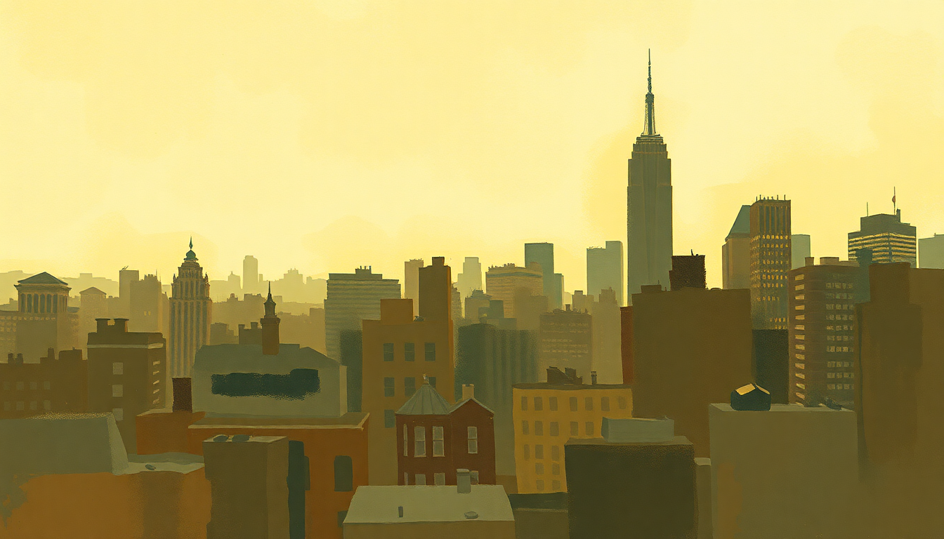 Fan-driven abstract illustration evoking the emotional arc of Manhattan by Ella Fitzgerald