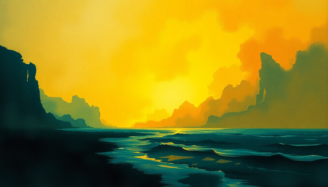 Fan-driven abstract illustration evoking the emotional arc of Many Rivers to Cross by Jimmy Cliff