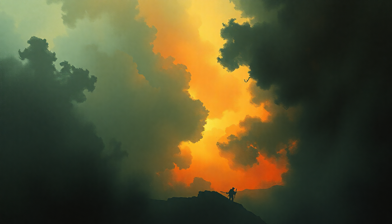 Fan-driven abstract illustration evoking the emotional arc of The March of the Black Queen by Queen