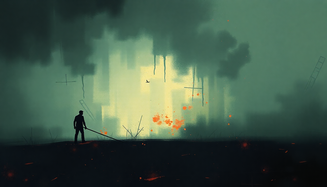 Fan-driven abstract illustration evoking the emotional arc of March of the Pigs by Nine Inch Nails