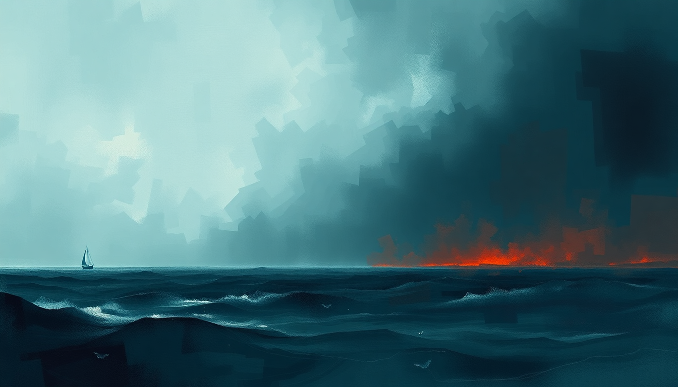 Fan-driven abstract illustration evoking the emotional arc of March to the Sea by Baroness