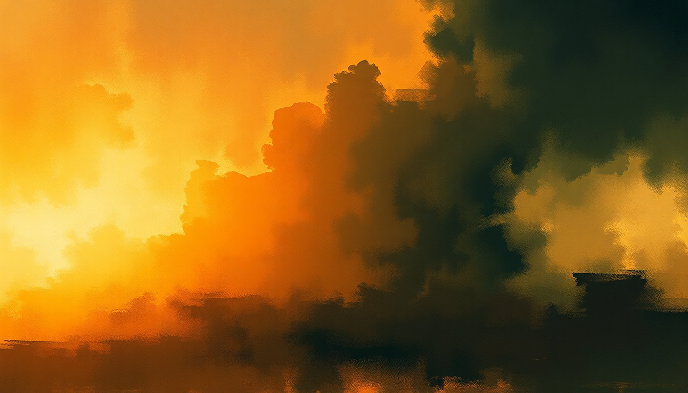 Fan-driven abstract illustration evoking the emotional arc of Marche Slave by Tchaikovsky