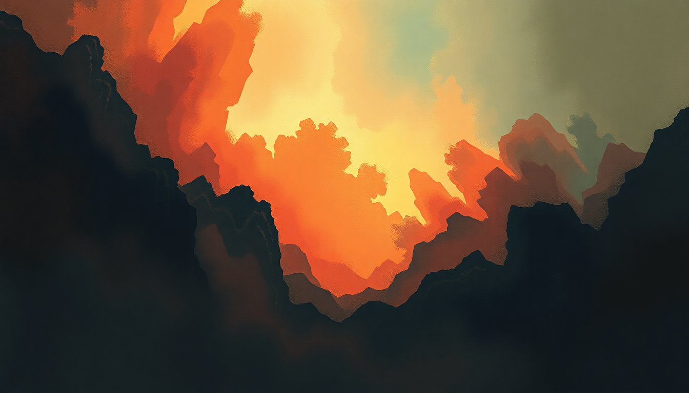 Fan-driven abstract illustration evoking the emotional arc of Megalomania by Black Sabbath