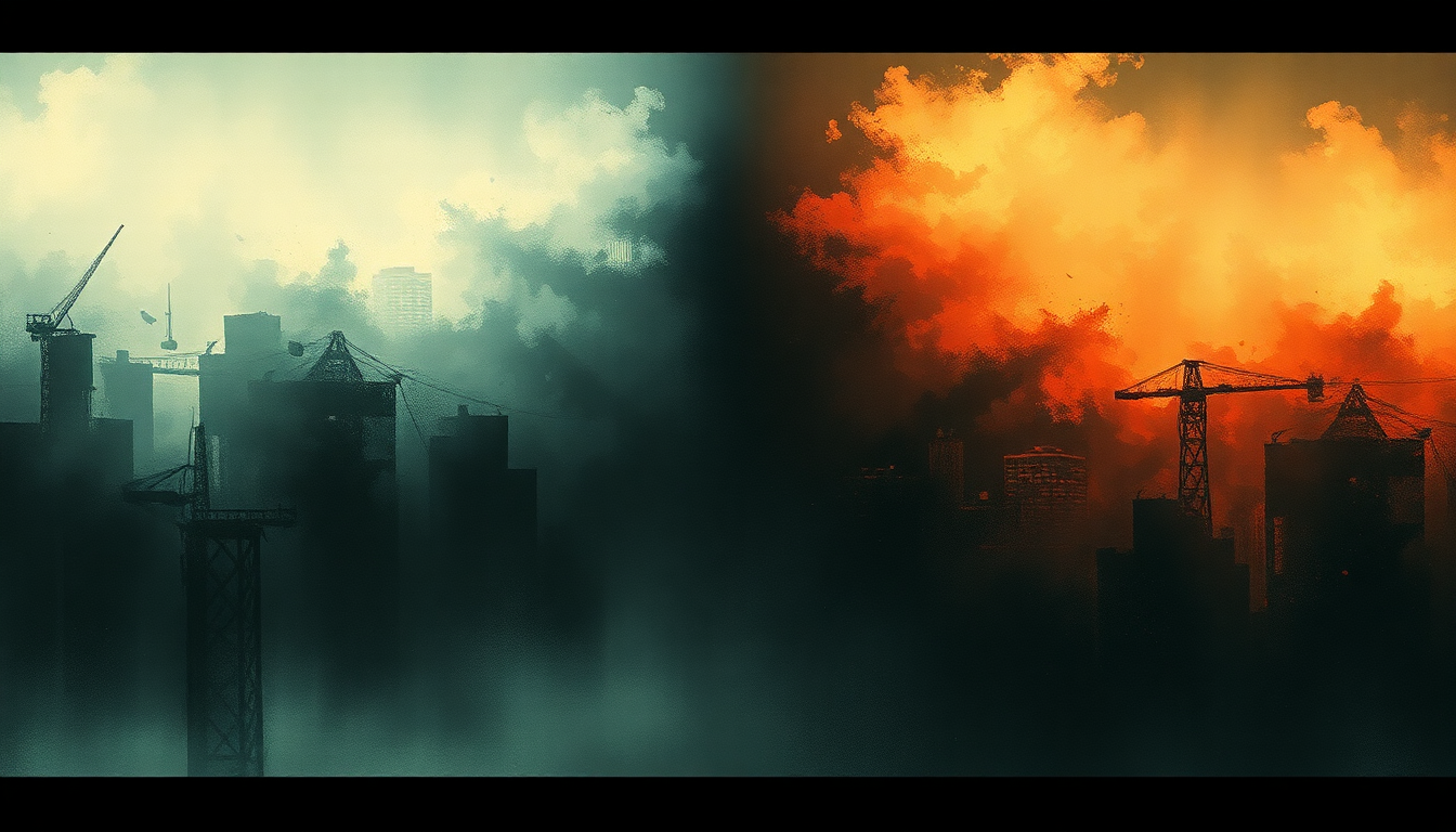 Fan-driven abstract illustration evoking the emotional arc of Megazine by Squarepusher
