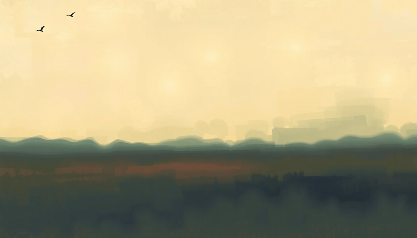 Fan-driven abstract illustration evoking the emotional arc of Millworker by James Taylor