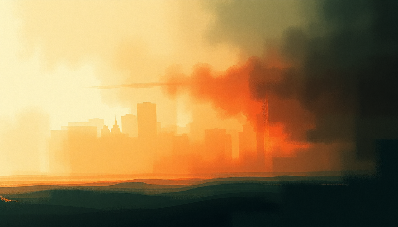 Fan-driven abstract illustration evoking the emotional arc of Mombasa by Hans Zimmer