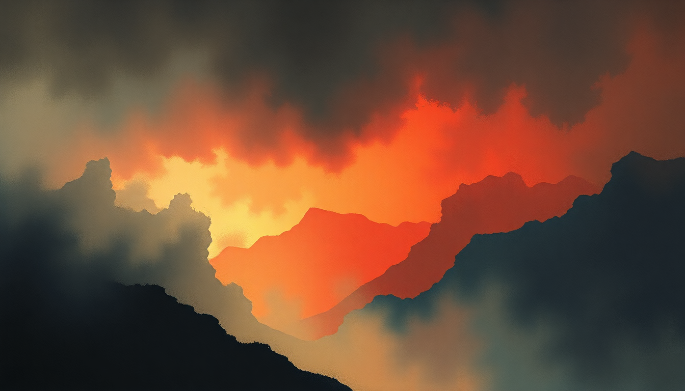 Fan-driven abstract illustration evoking the emotional arc of Montsegur by Iron Maiden