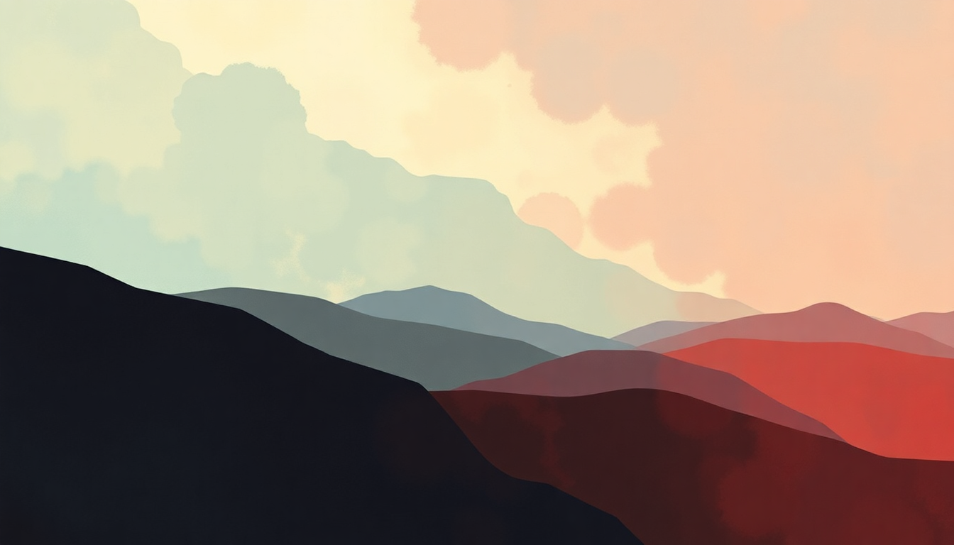 Fan-driven abstract illustration evoking the emotional arc of Mountain of Love by Charley Pride