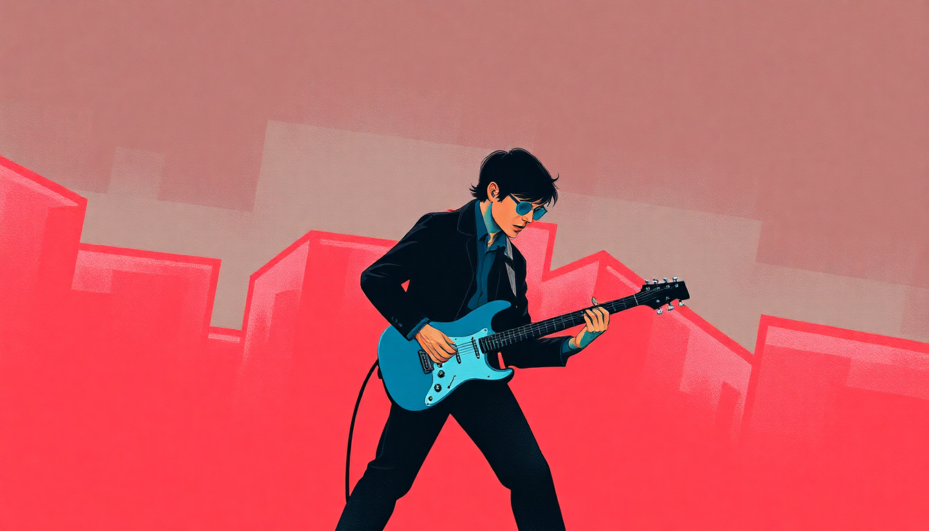 Fan-driven abstract illustration evoking the emotional arc of Mr Guitar by Link Wray
