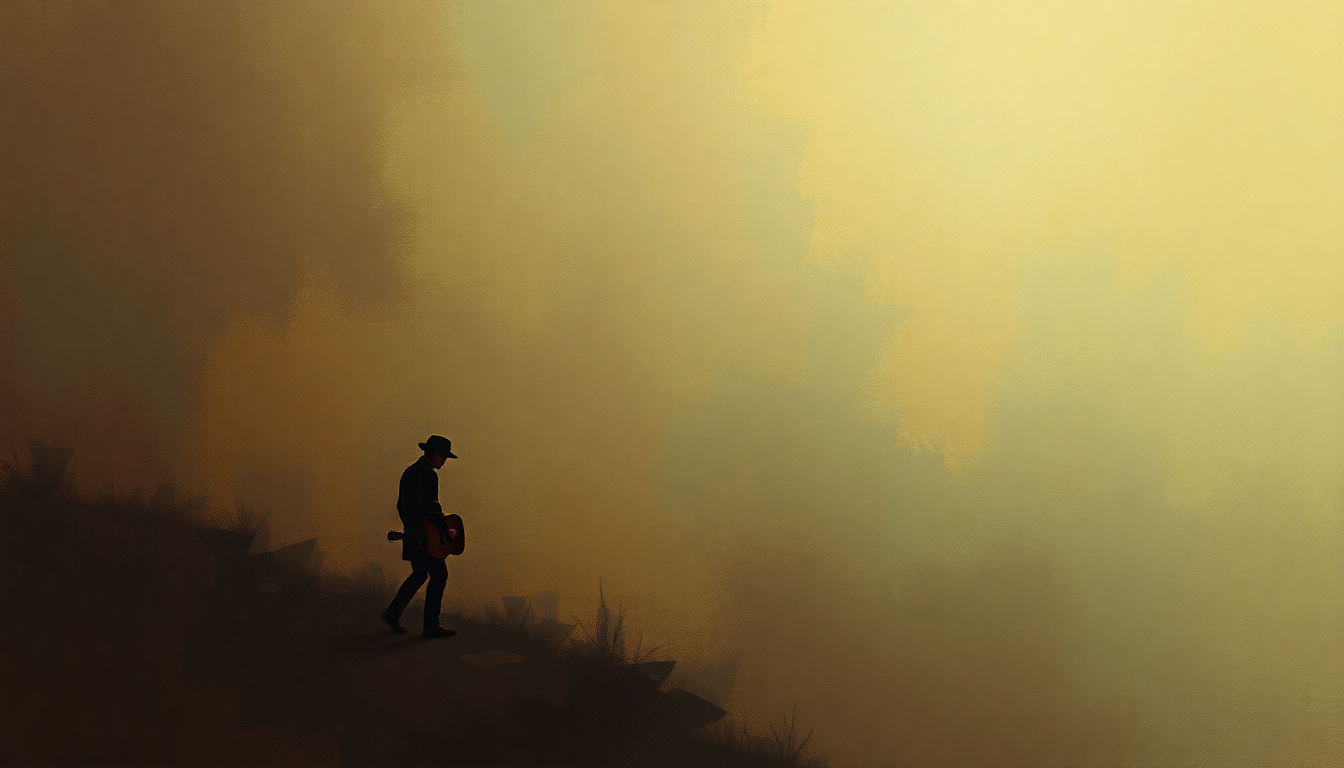 Fan-driven abstract illustration evoking the emotional arc of Mr. Tambourine Man by Bob Dylan