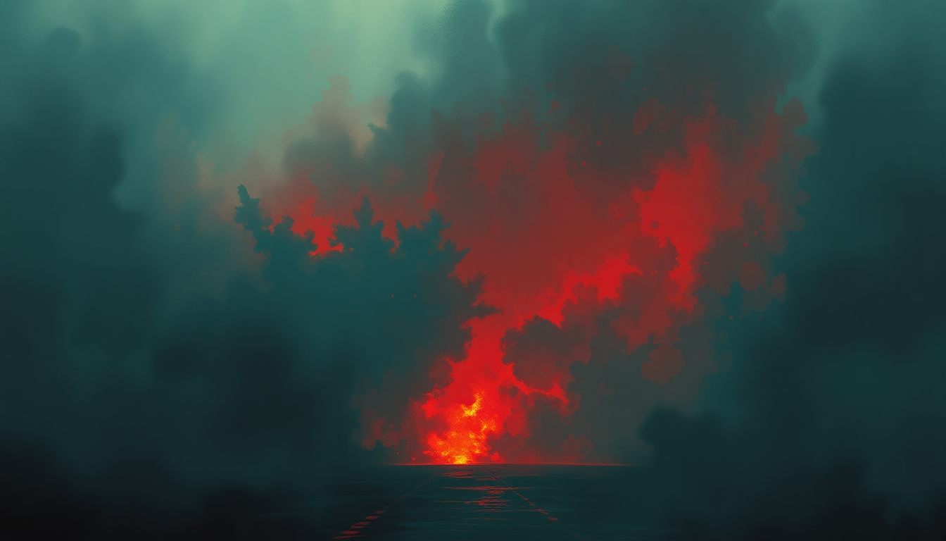 Fan-driven abstract illustration evoking the emotional arc of Murders in the Rue Morgue by Iron Maiden