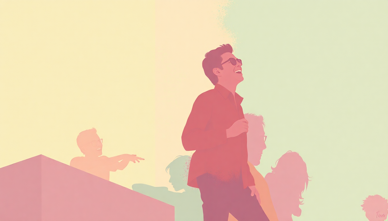 Fan-driven abstract illustration evoking the emotional arc of My Ding-a-Ling by Chuck Berry