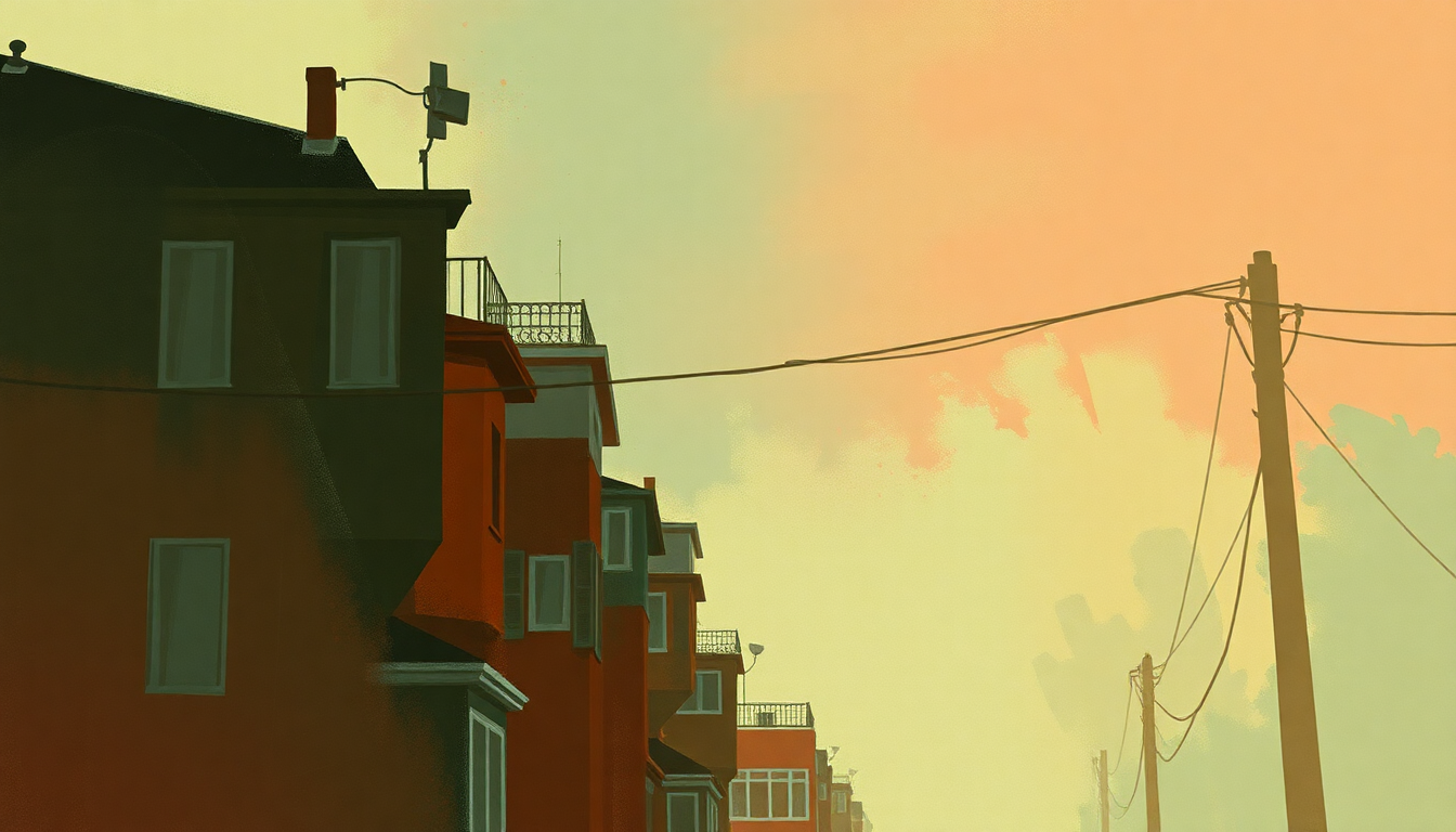 Fan-driven abstract illustration evoking the emotional arc of Neighborhood #2 (Laïka) by Arcade Fire