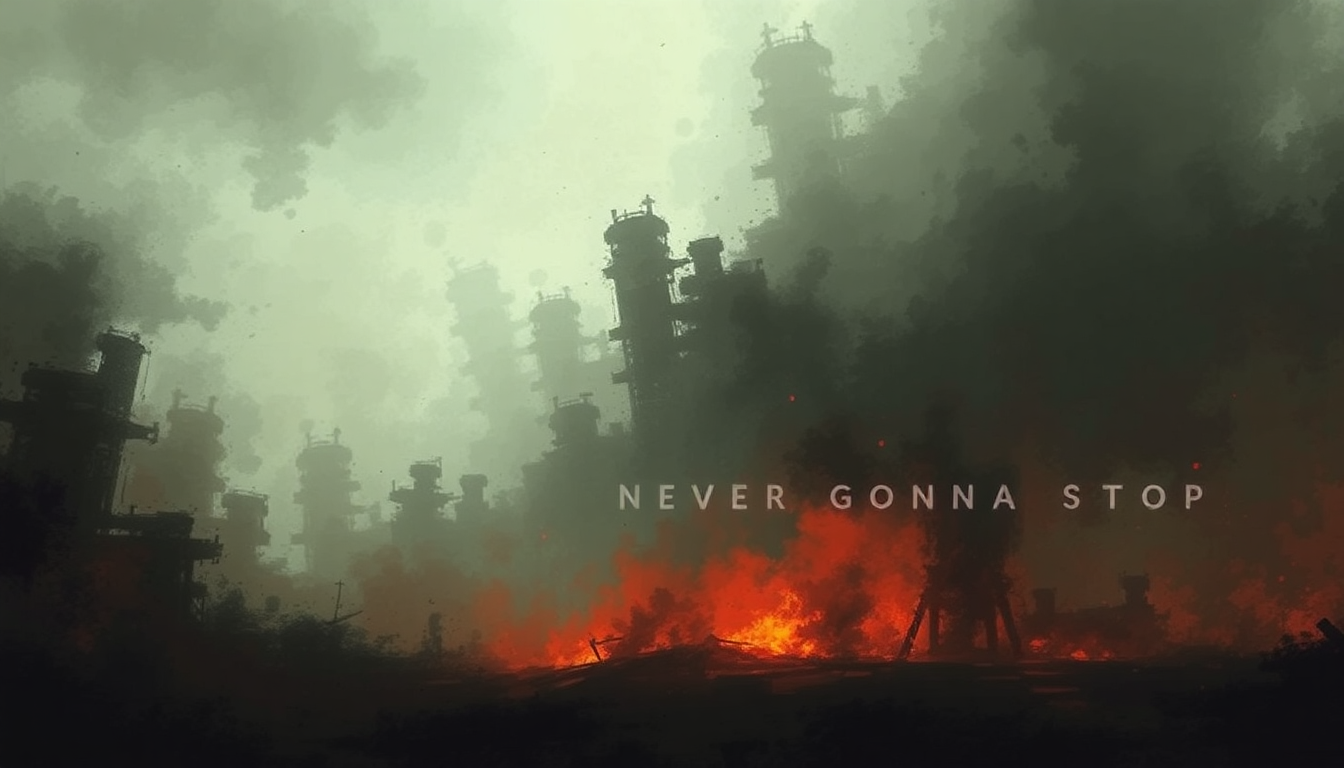 Fan-driven abstract illustration evoking the emotional arc of Never Gonna Stop by Rob Zombie