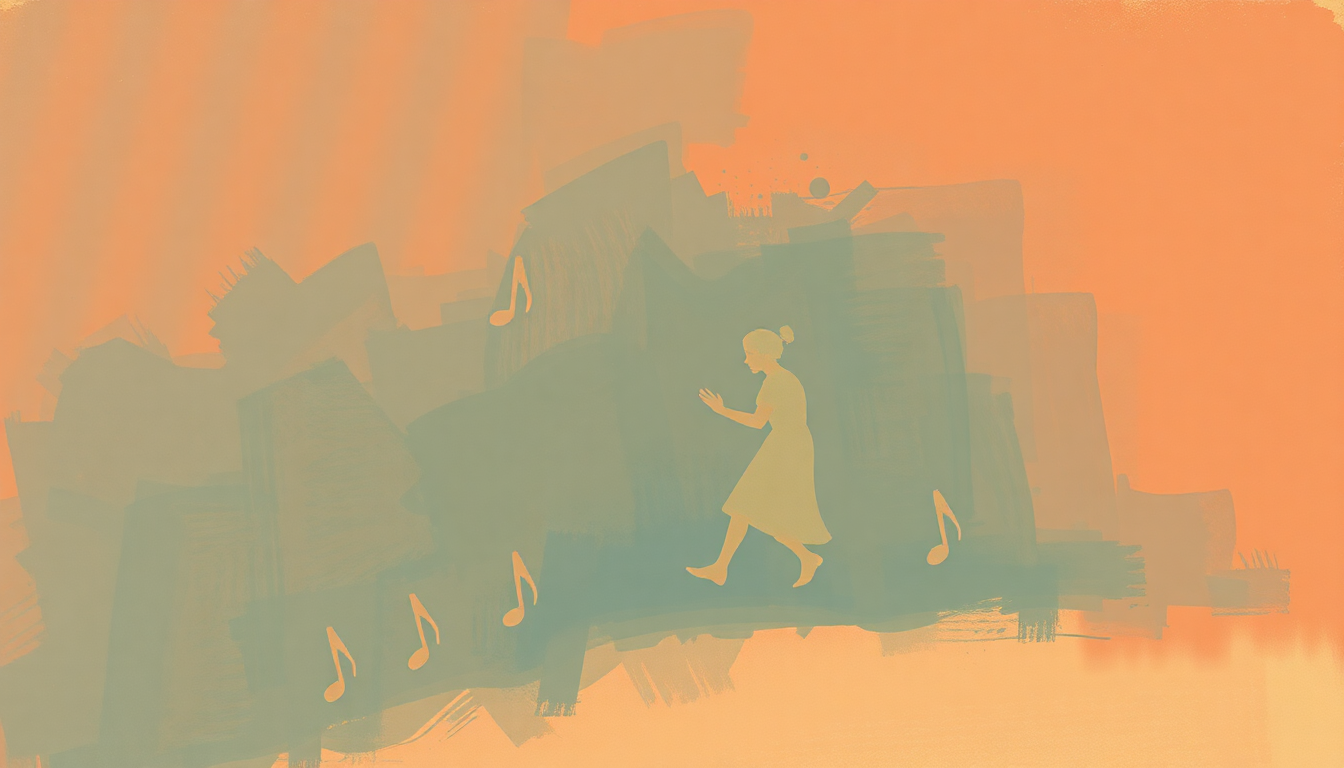 Fan-driven abstract illustration evoking the emotional arc of Nice Work If You Can Get It by Ella Fitzgerald