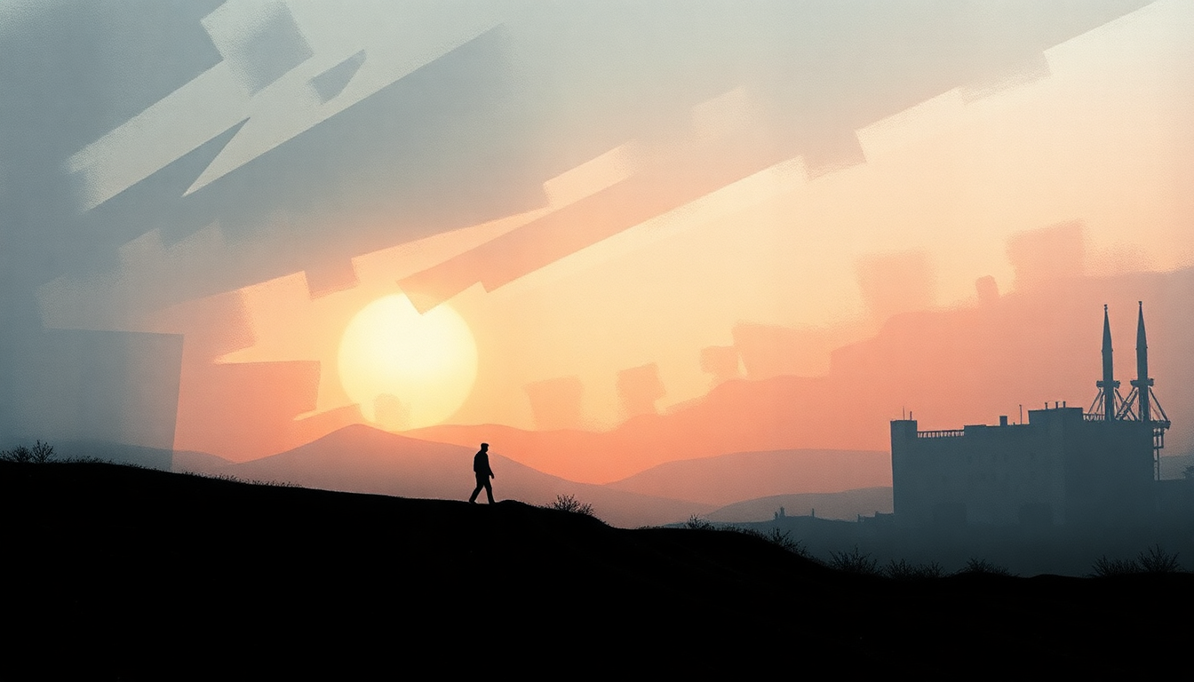 Fan-driven abstract illustration evoking the emotional arc of No Distance Left to Run by Blur