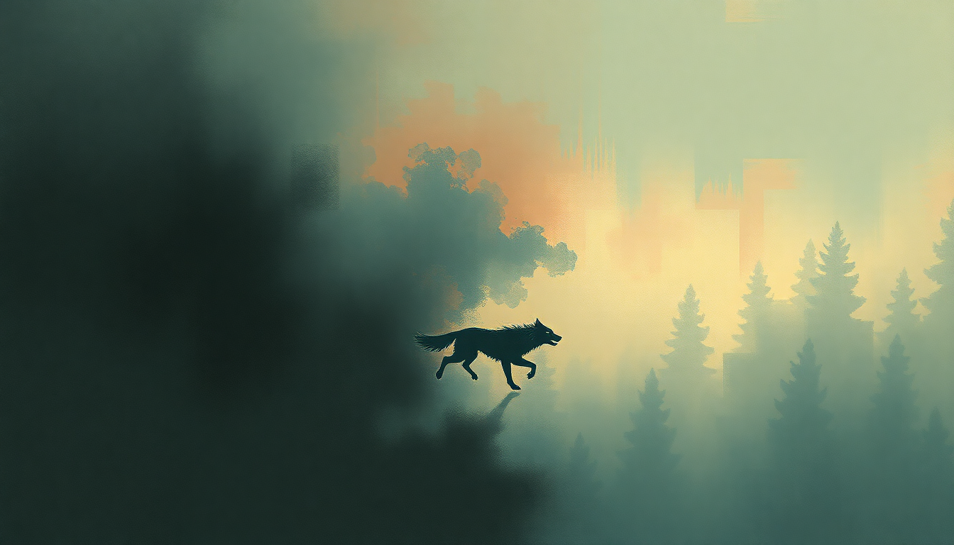 Fan-driven abstract illustration evoking the emotional arc of No Wolf Like the Present by At The Drive In