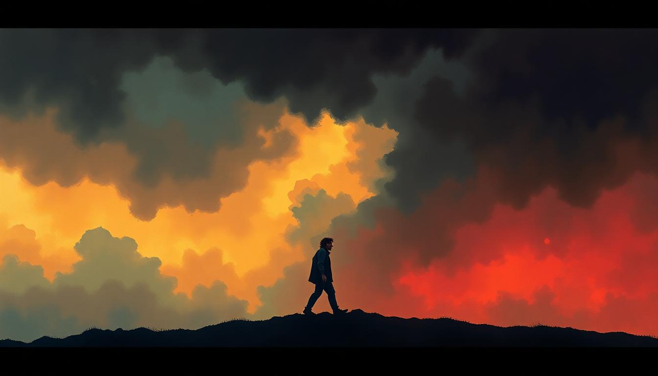 Fan-driven abstract illustration evoking the emotional arc of Nobody's Fault but Mine by Led Zeppelin