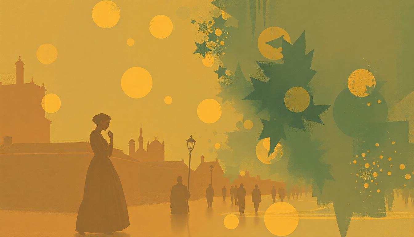 Fan-driven abstract illustration evoking the emotional arc of Fêtes (Nocturnes No. 2) by Claude Debussy