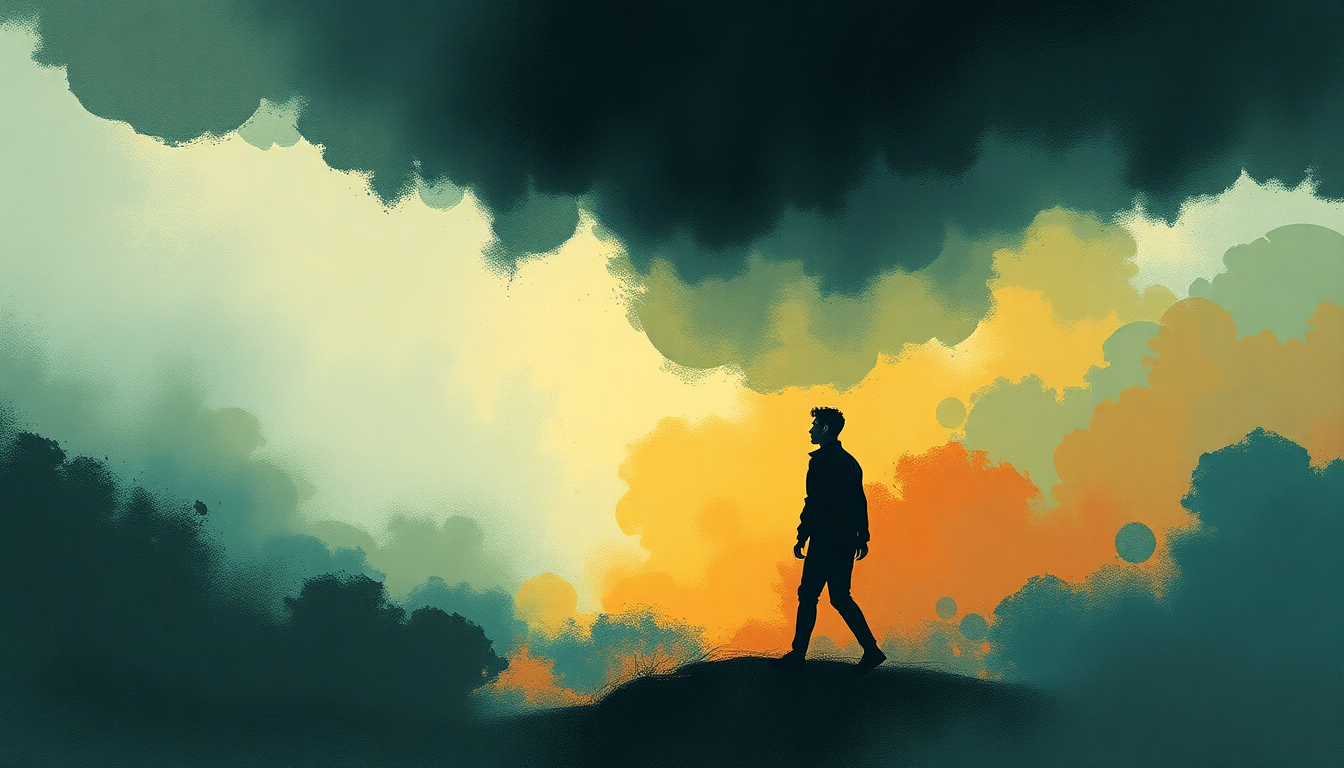 Fan-driven abstract illustration evoking the emotional arc of Not Today by BTS